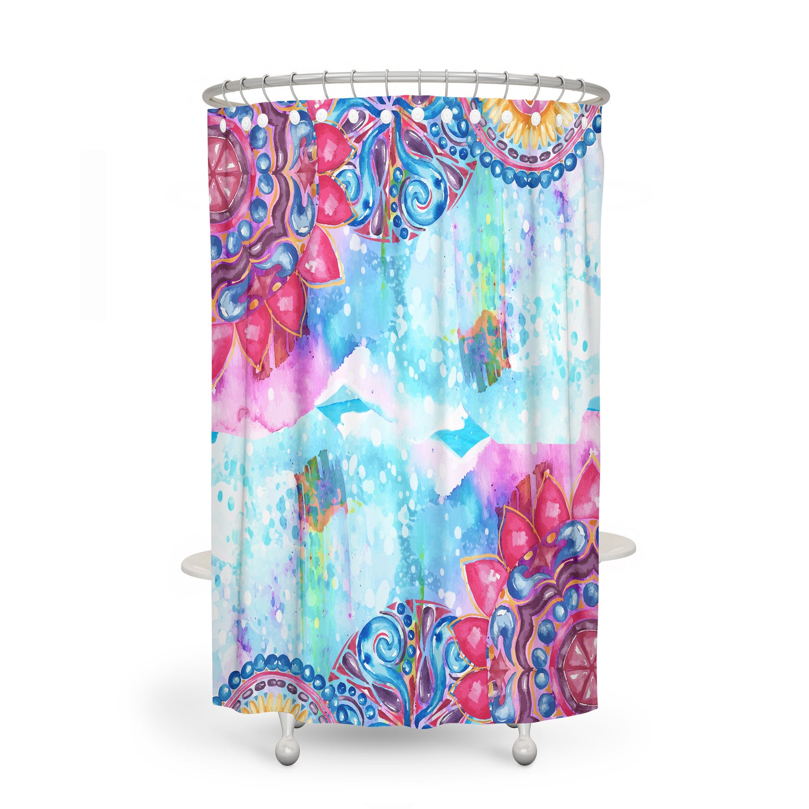 Boho Eclectic Watercolor Bathroom Decor Mandala Shower Etsy