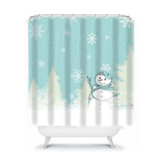 Items similar to Snowman Shower Curtain Teal White, Winter Christmas