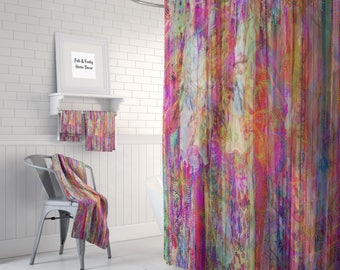 Color Crush Boho Chic  Shower Curtain Optional Bath  Mat Bathroom Set