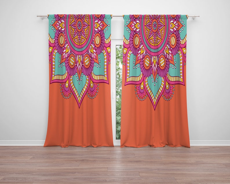 Orange Boho Window Curtains Etsy