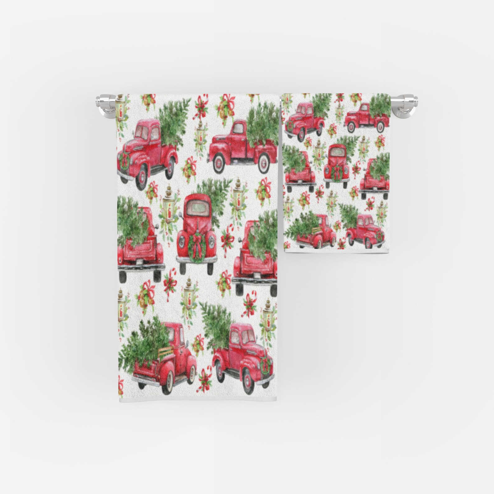 Red Truck Christmas Shower Curtain Holiday Shower Curtain Etsy