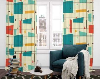 Window Curtains Mid Century Modern Design Window Treatments, Retro Curtains