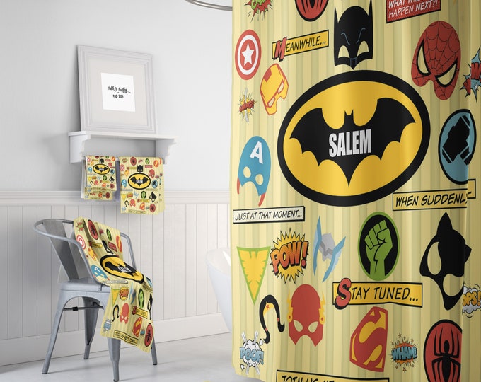 Personalized Shower Curtain, Comic Book,Super Hero, Custom Bathroom Decor