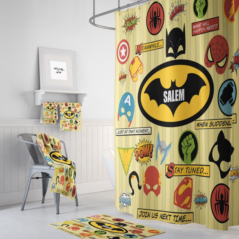 Personalized Shower Curtain Comic Booksuper Hero Custom Etsy