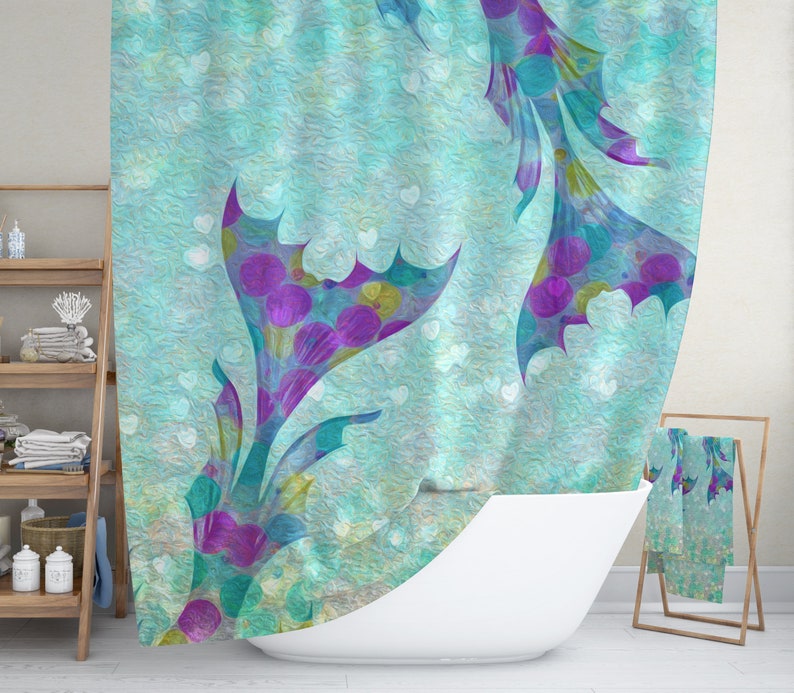 Tropical Mermaid Shower Curtain Mermaid Bathroom Decor Etsy