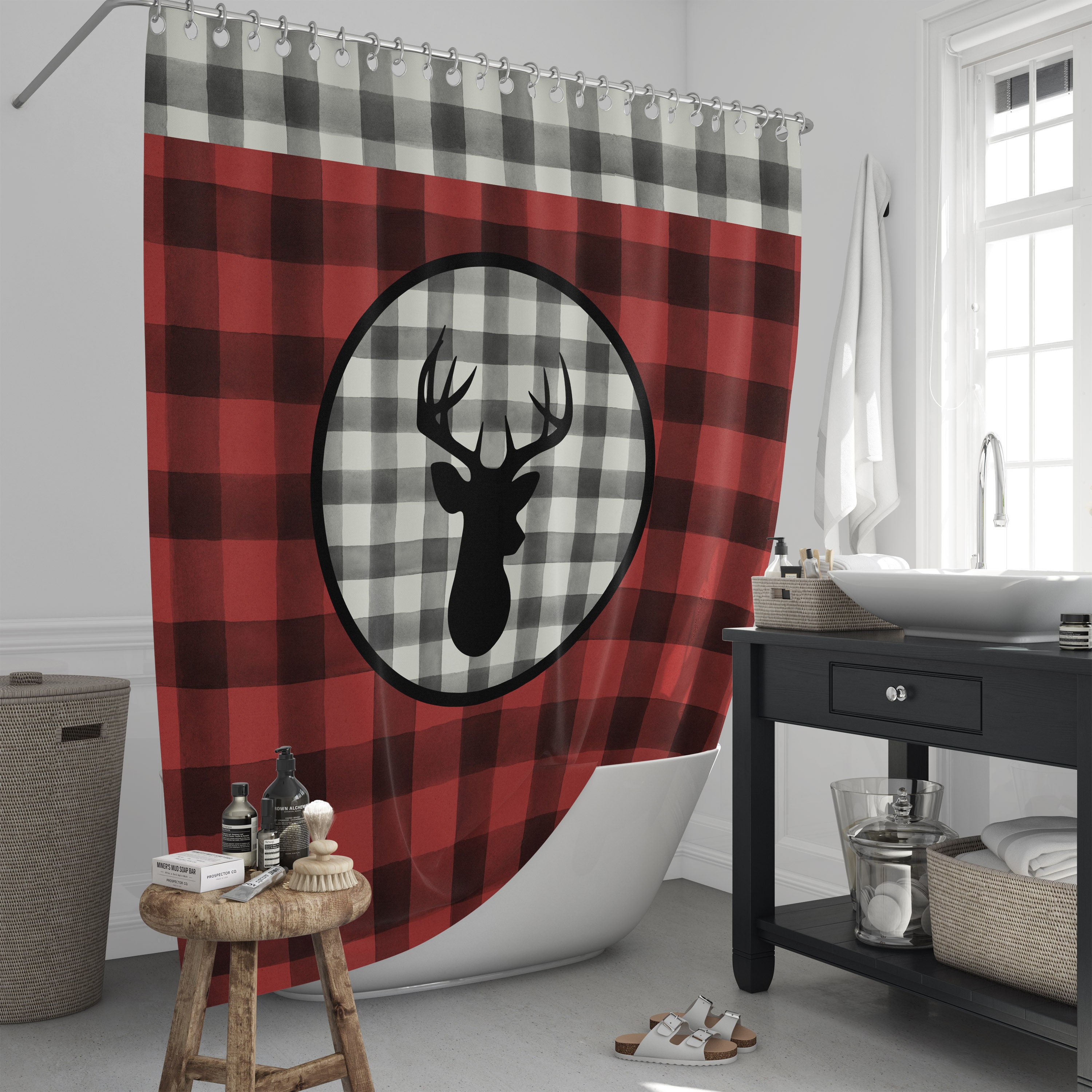 Rustic Deer Shower Curtain Optional Bathroom Set Buffalo Etsy