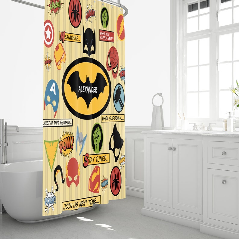 Personalized Shower Curtain Comic Booksuper Hero Custom Etsy