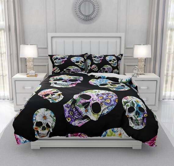 Sugar Skull Bedding Comforter Set Duvet Cover Floral Etsy