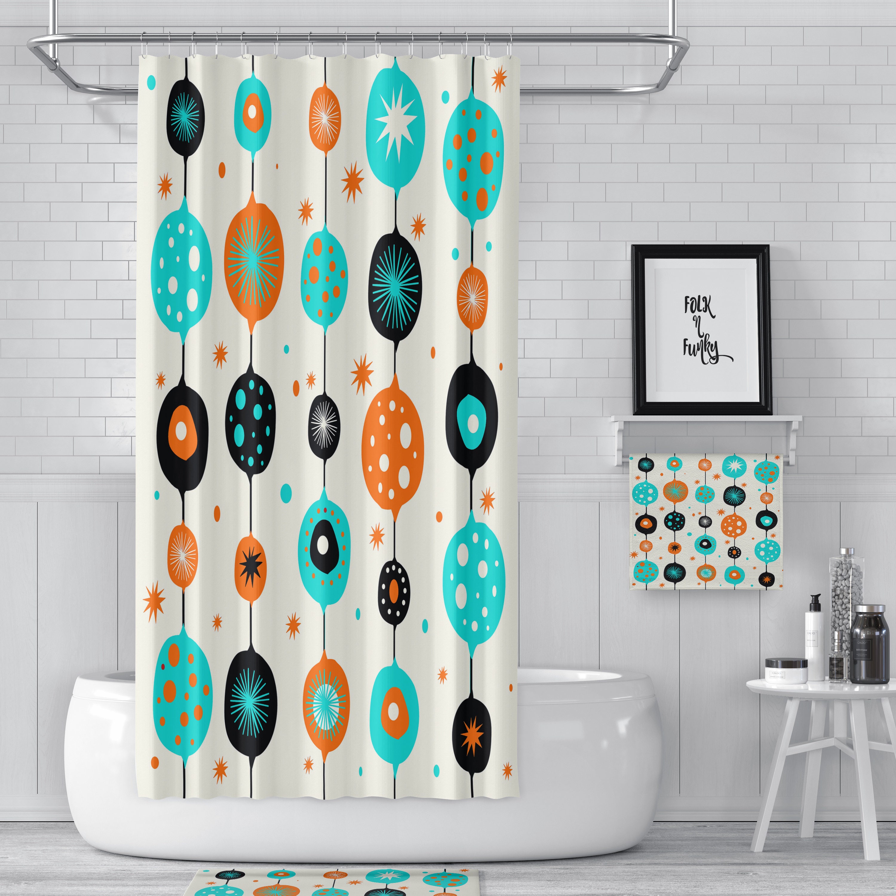 Shower Curtain Mid Century Modern Shower Curtain Bath Etsy