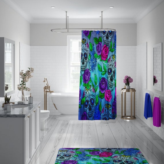 Shower Curtain, Sugar Skull Shower Curtain, Color Crazy Shower