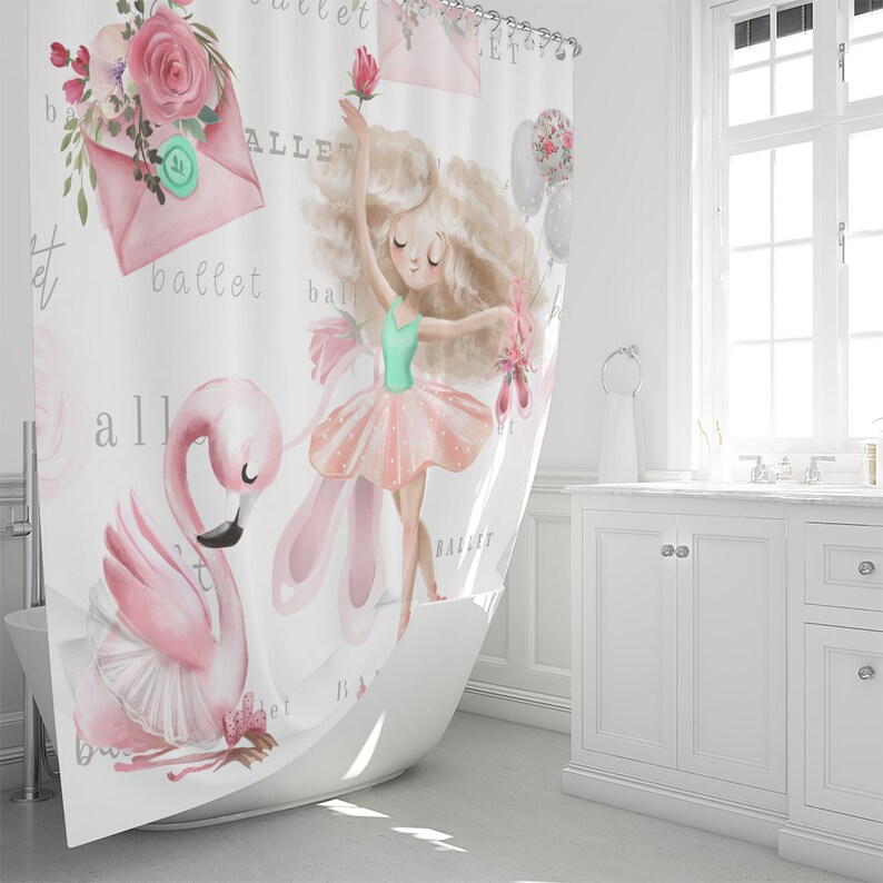 Ballet Theme Shower Curtain Pink Ballerina Bathroom Decor Etsy