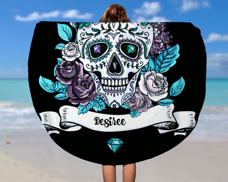 Personalized Round Sugar Skull Beach Towel 60 Custom Etsy