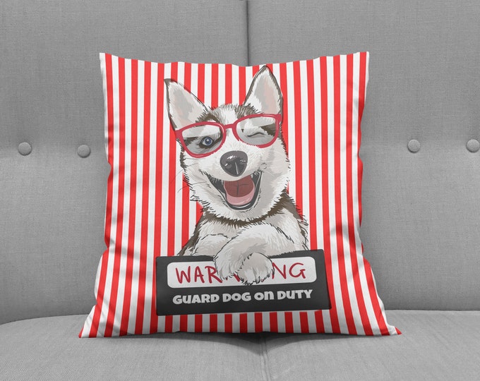 Throw Pillow, Husky Dog , Red and White Dog Pillow