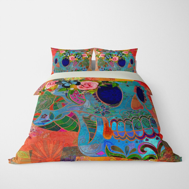 Sugar Skull Comforter Set Duvet Cover Bedding Day Of The Dead Twin Full Queen King