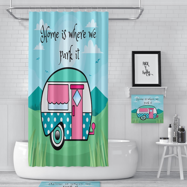 Shower Curtain Rv Size 47 X64 Home Is Where We Park It Etsy