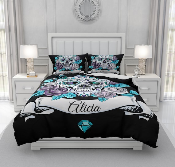 Personalized Sugar Skull Bedding Custom Name Black And - Black Skull Bedding Personalized Sugar Skull Bedding Custom Name Black And - Black Skull Bedding