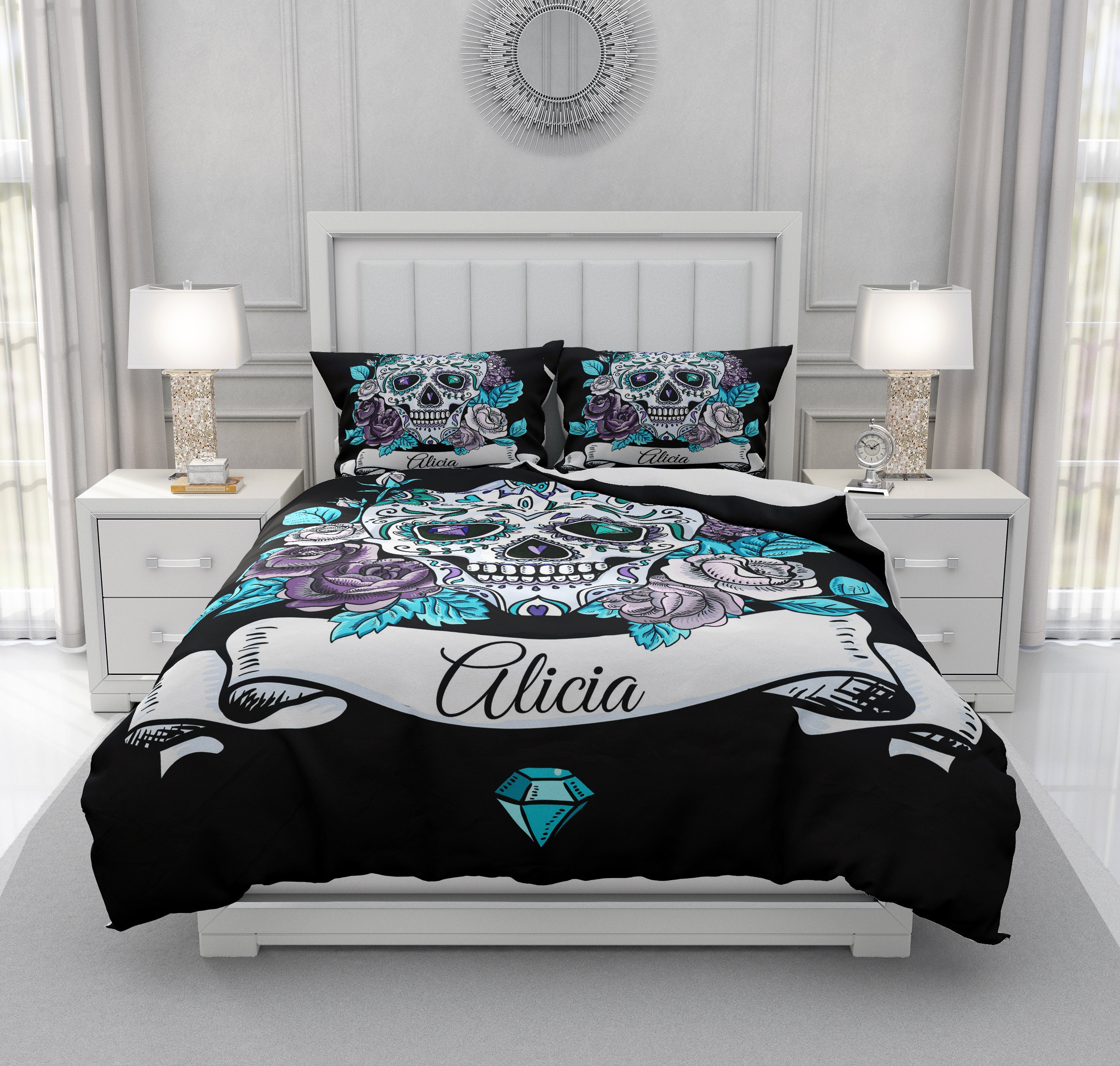 Personalized Sugar Skull Bedding Custom 