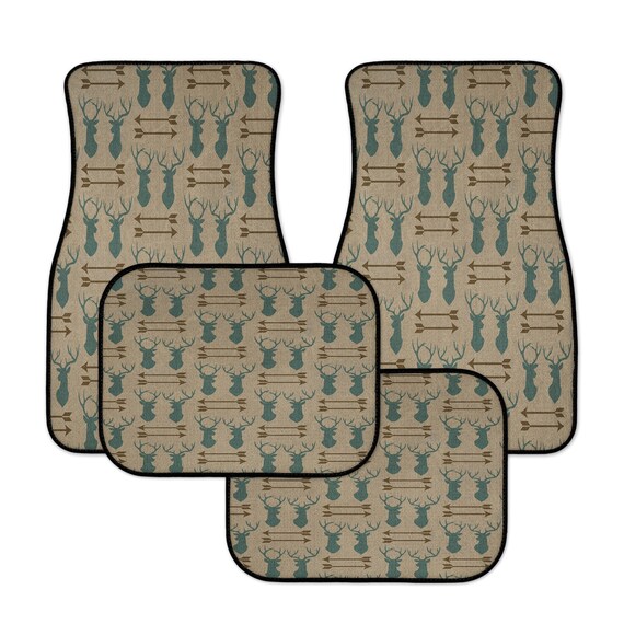 Rustic Car Floor Mats Deer Anters And Arrows Beige Etsy