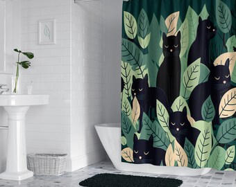 Rideau de douche botanique chats noirs avec options de jeu
