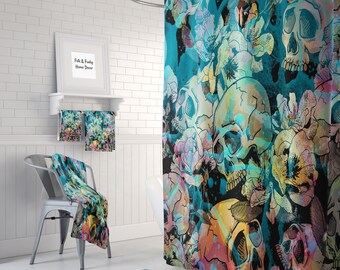 Teal Skull Shower Curtain