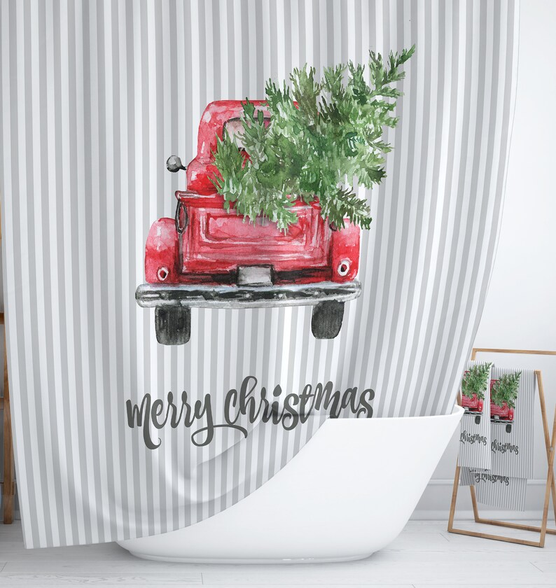red truck christmas bathroom