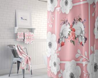 Pink Skull Shower Curtain Optional Bathroom Decor