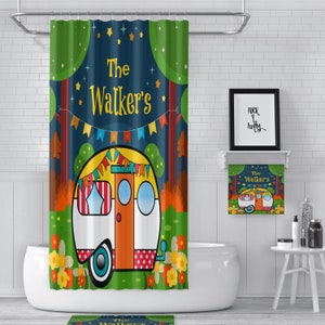 RV Sized Shower Curtain |  47"x64" | Custom Personalized Camper Decor, Vintage Camper, Bath Towel, Bath Shower Mat