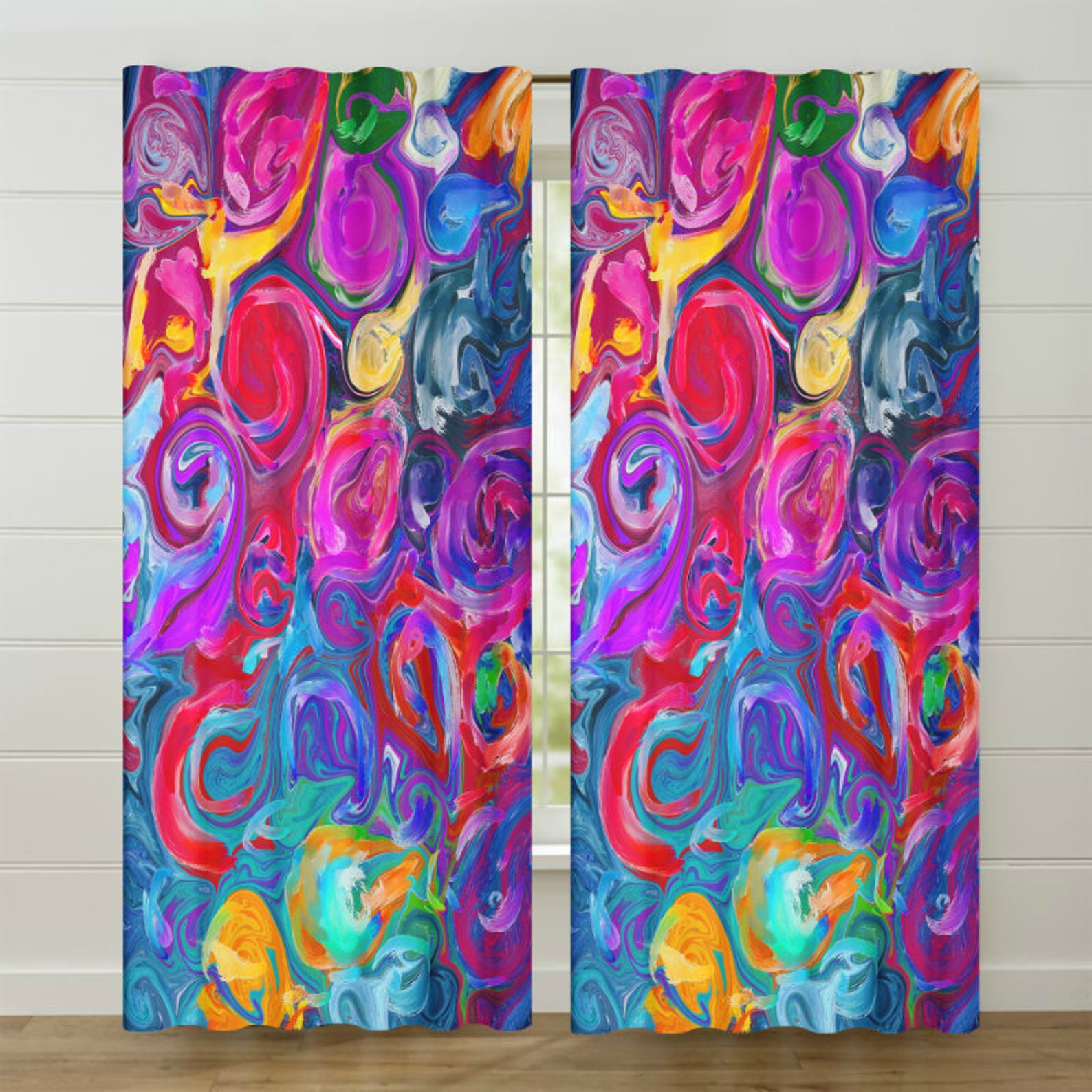 Colorful Abstract Window Curtains Etsy