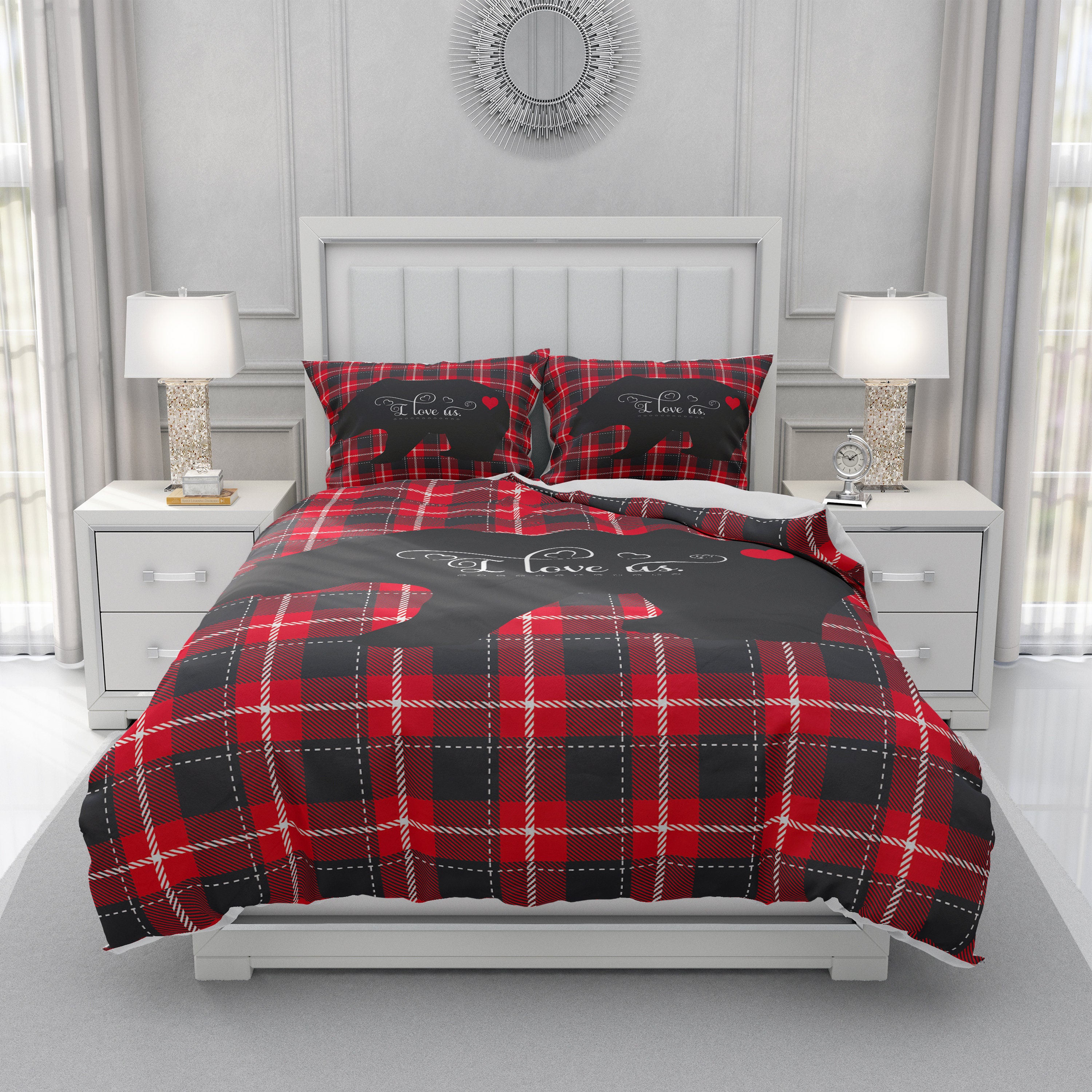 Buffalo Plaid Bedding Comforter Duvet Cover I Love Us With Bear