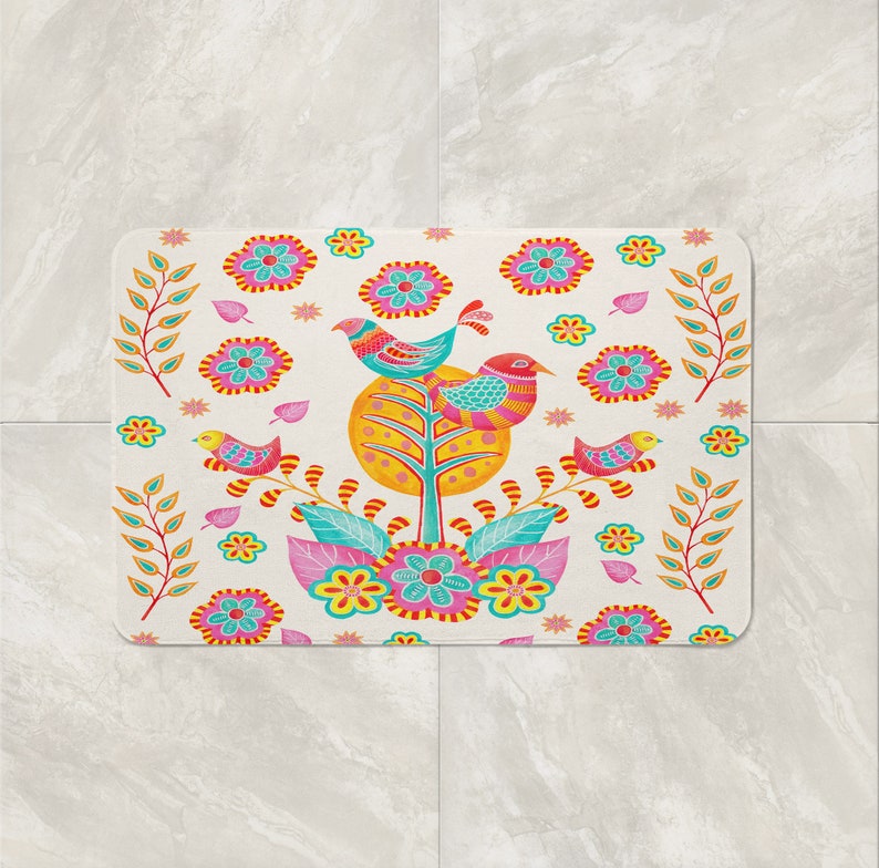 Pretty Bird Shower Curtain Colorful Folk Art Bathroom Decor Etsy