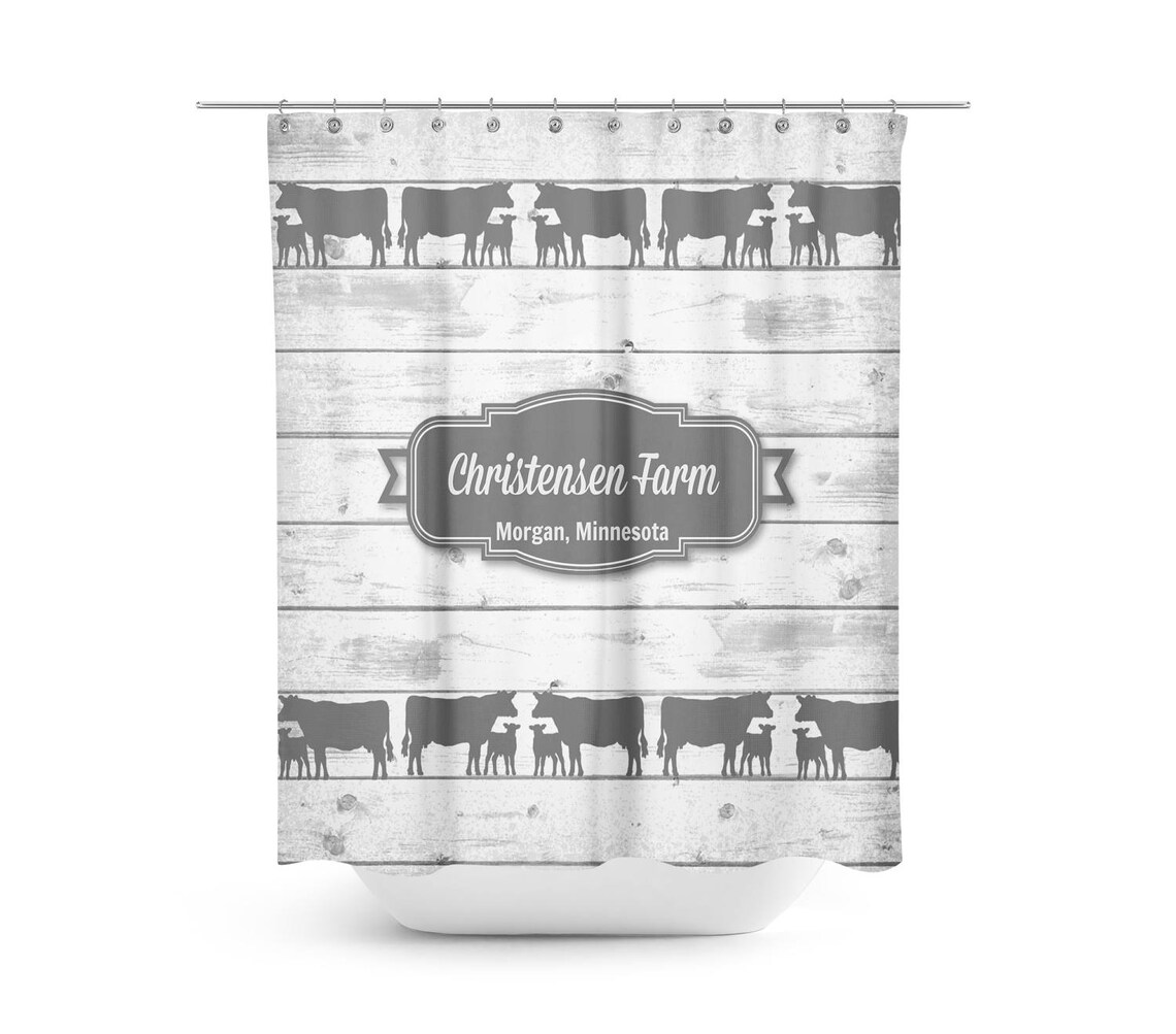 Personalized Cow Shower Curtain Farmhouse Chic Faux Barnwood | Etsy