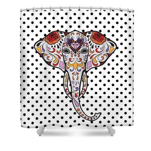 Elephant Shower Curtain Polka Dot Sugar Skull Design