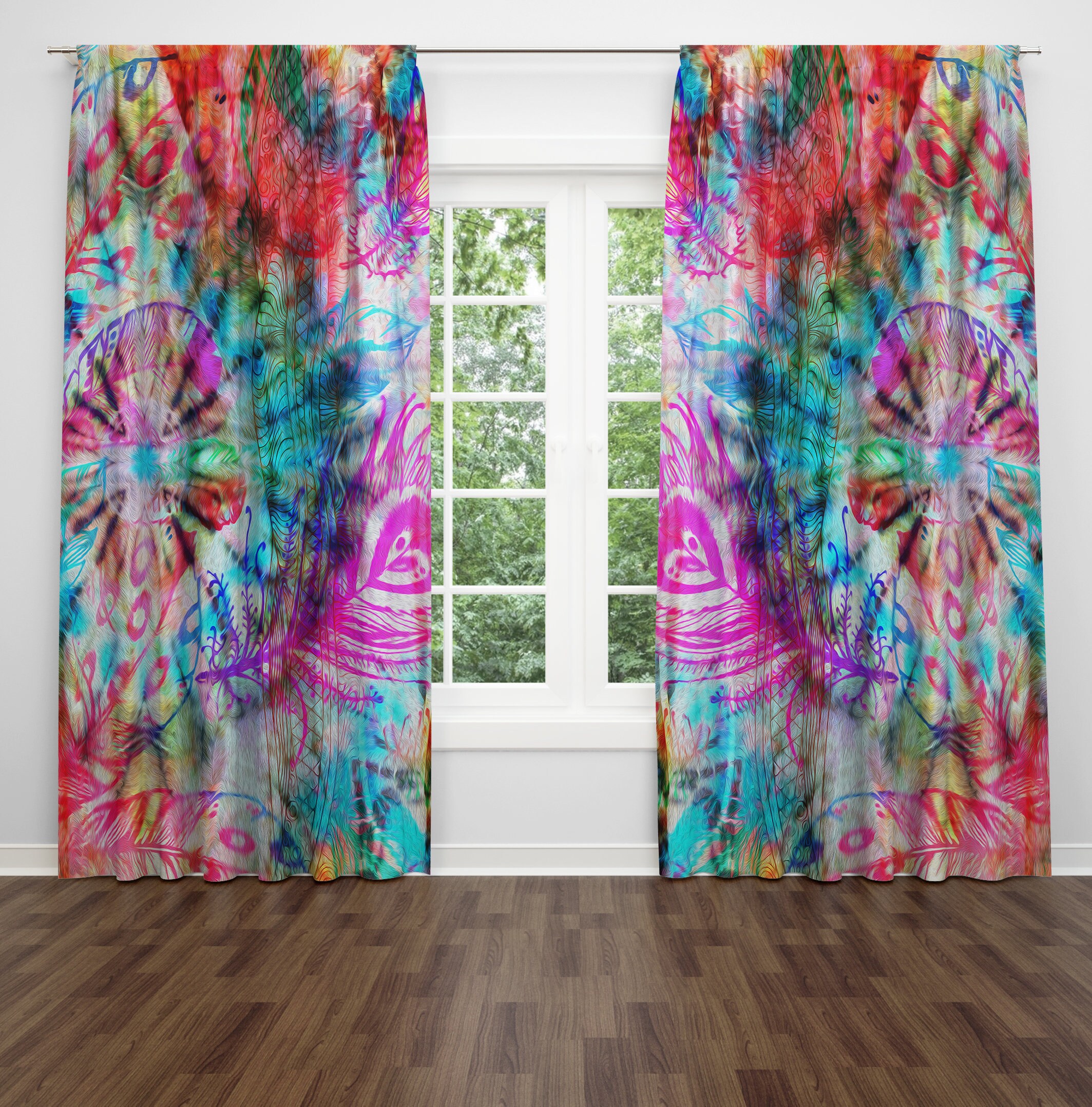 Colorful Tie Dye Window Curtains Boho Maximalist Hippie Vibe Etsy