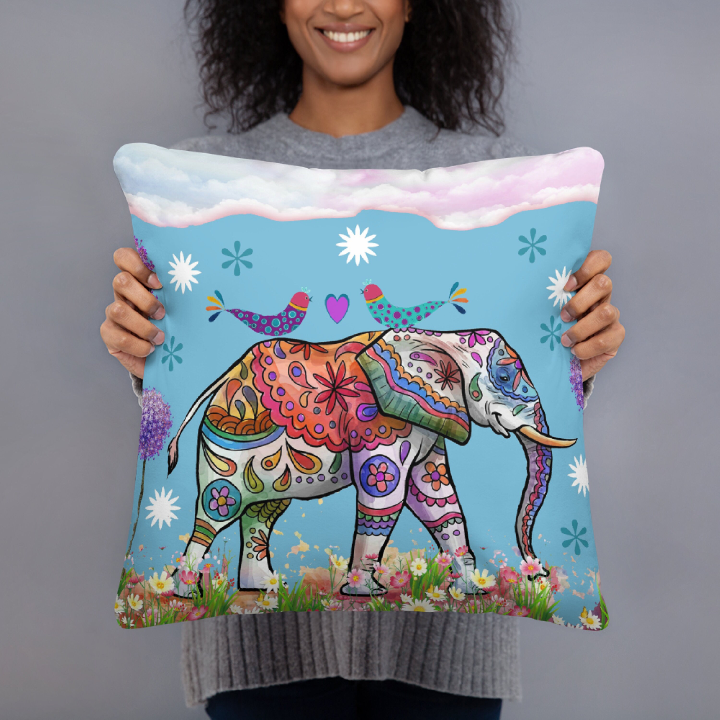 Indie Elephant Throw Pillow , Hippie Home Decor, Boho Theme Pillows