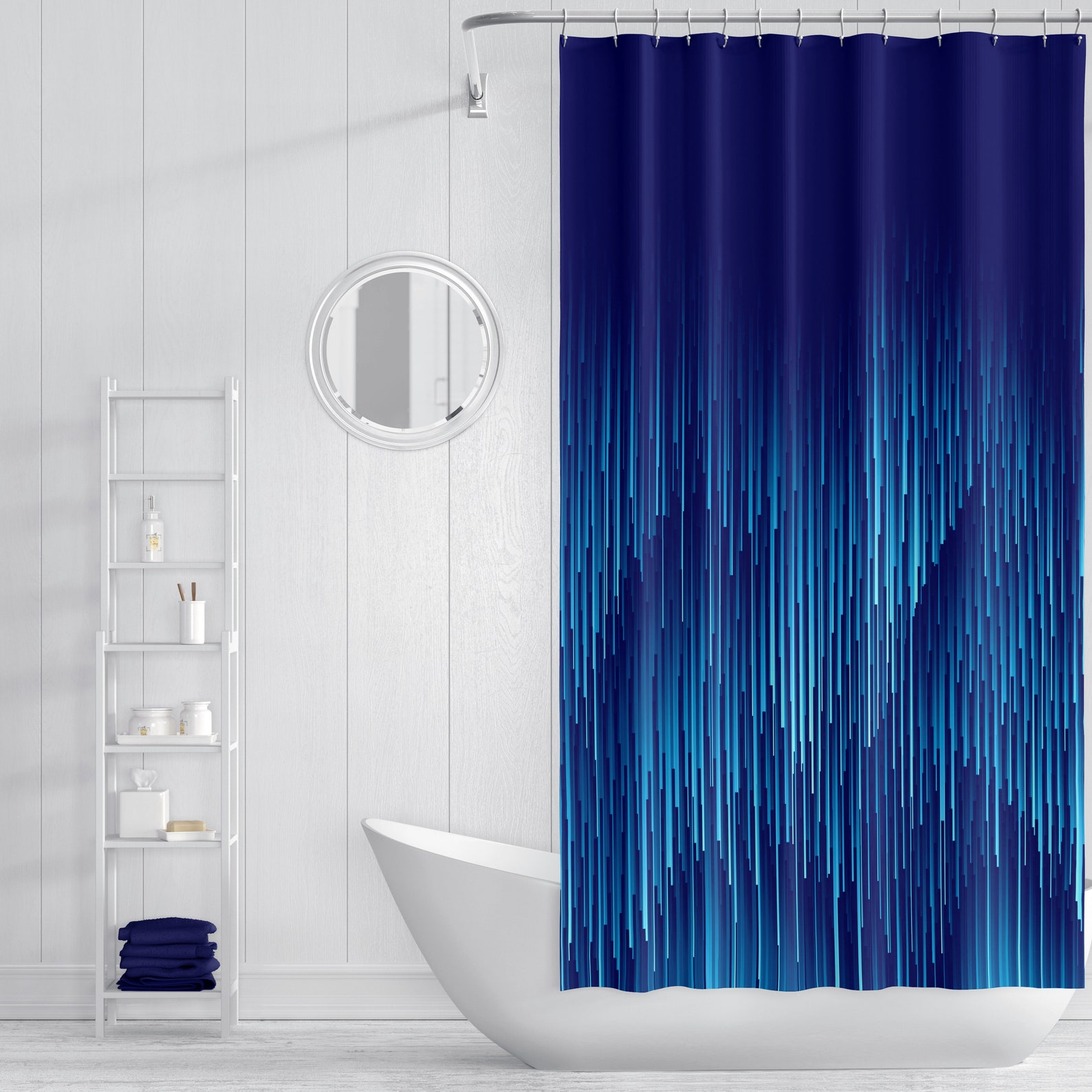 Geometric Rain Shower Curtain Mixed Blue Optional Bath Mat Etsy