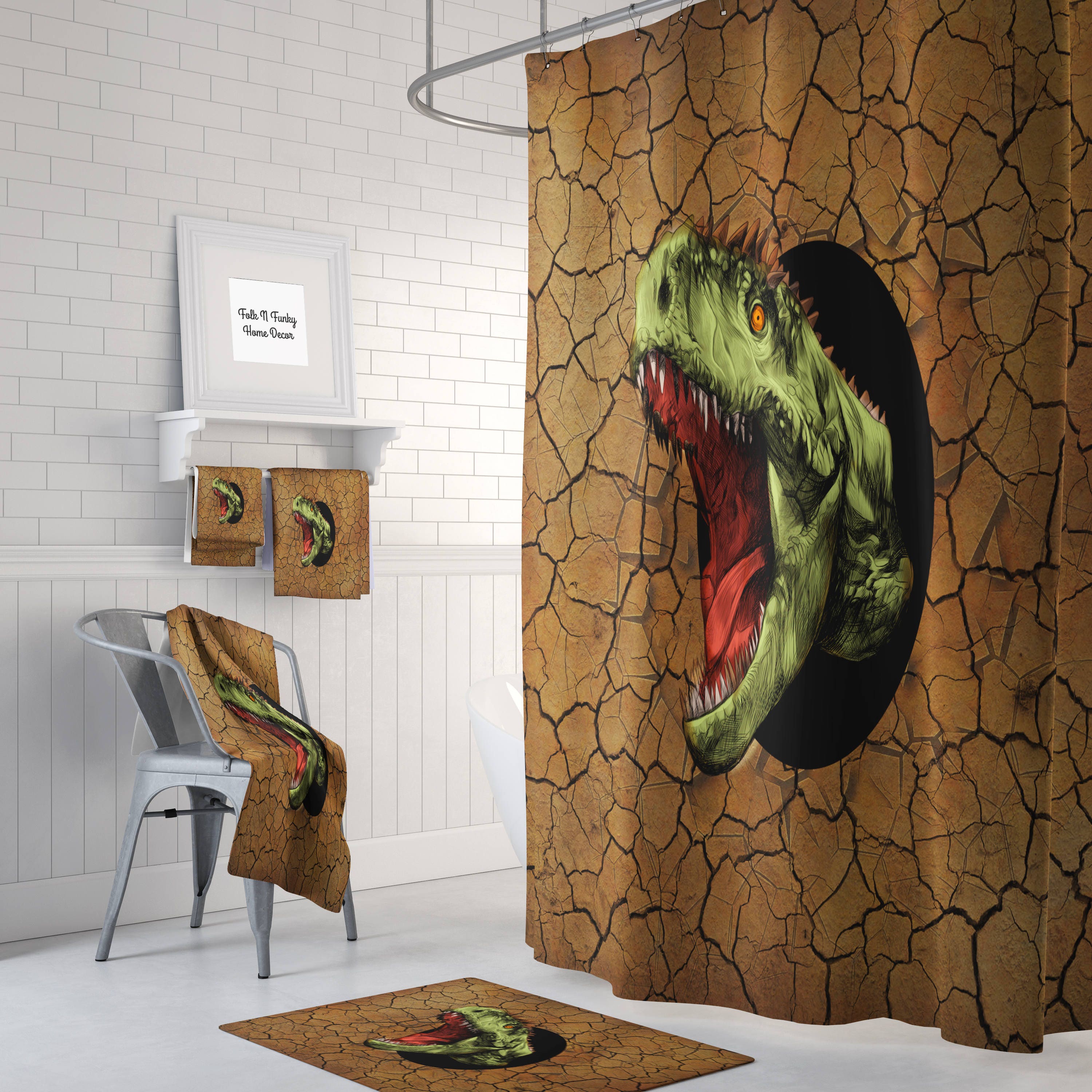Dinosaur Shower Curtain Dinosaur Bathroom Decor Etsy