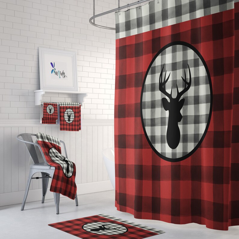 Rustic Deer Shower Curtain Optional Bathroom Set Buffalo Etsy