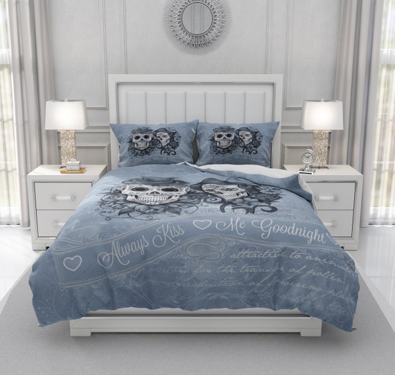 Vintage Blue Sugar Skull Comforter Or Duvet Cover With Pillow Etsy
