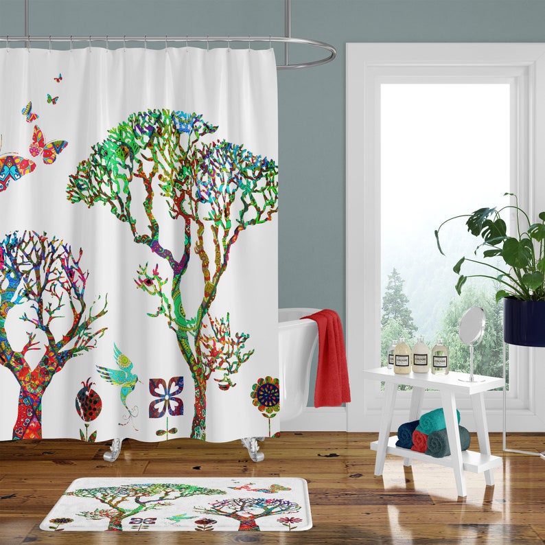 Shower Curtain Funky Forest Curtains Bath Mat Towels Hippie Tree
