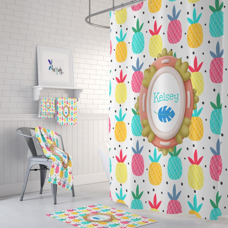 Personalized Shower Curtain Pineapple Bathroom Decor Etsy