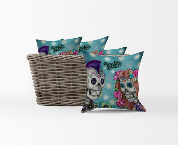 US Vendeur-Sugar Skull Housse de coussin Dia De Los Muertos décoratif taies
