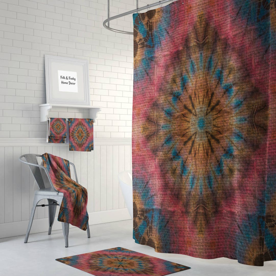 Hippie Faux Tie Dye Shower Curtain Optional Bath Mat Bathroom Etsy