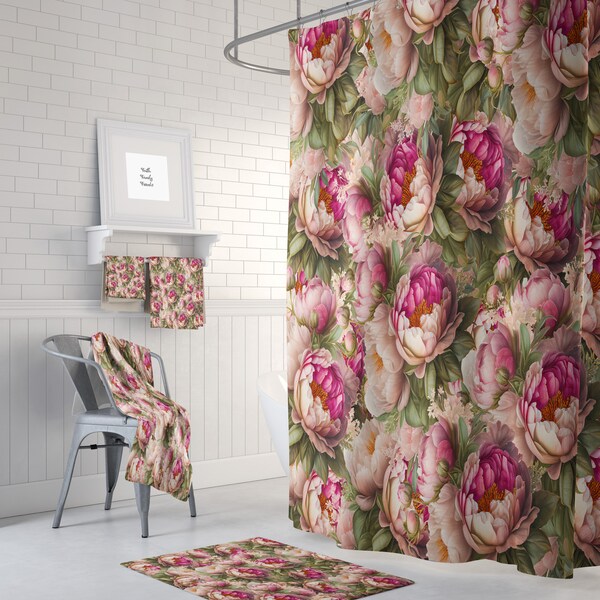 Sage Green and Pink Shower Curtain Etsy