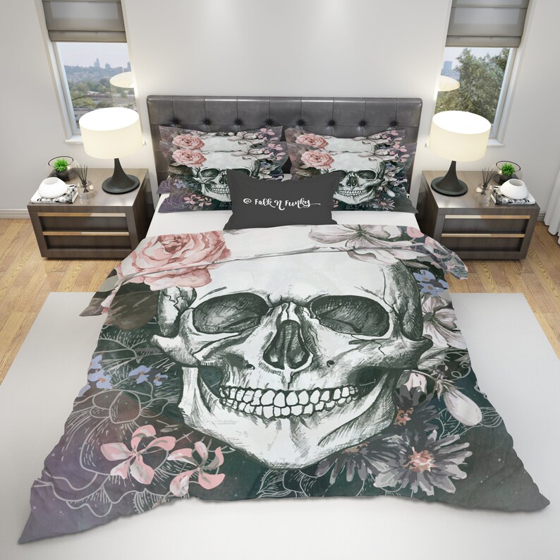 Sugar Skull Bedding Duvet Cover Set Comforter Gray