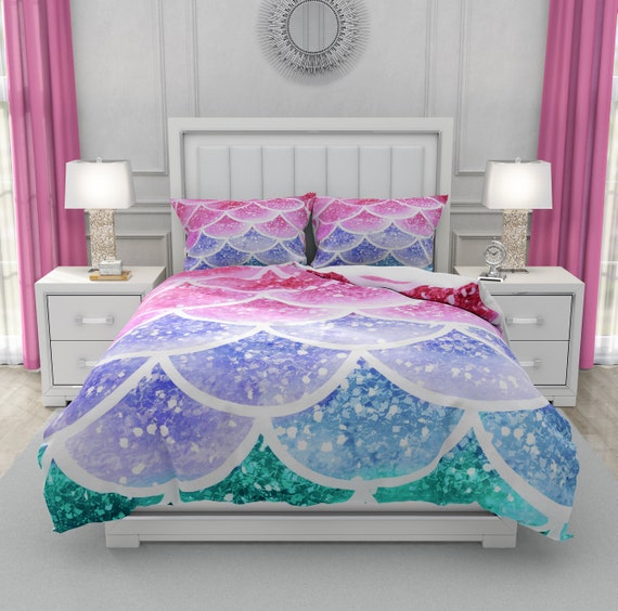 Pastel Mermaid Scales Comforter Or Duvet Cover Set Twin Full Etsy