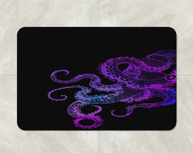 Octopus Bath Mat, Tentacles, Black and Purple