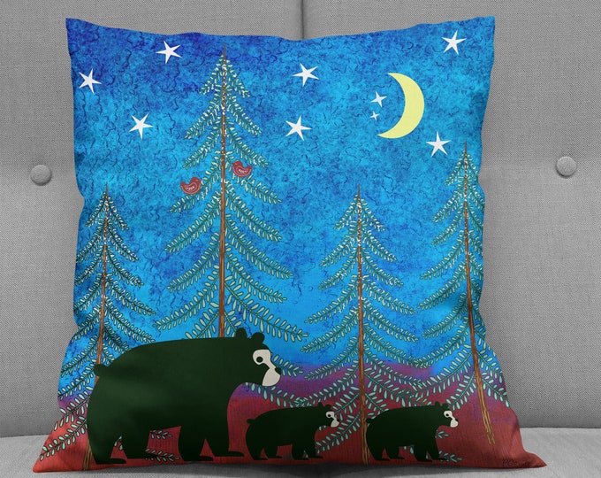 Woodland Bears Throw Pillow, Many Sizes