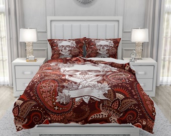 Brown Paisley Skull Bedding Comforter or Duvet Cover