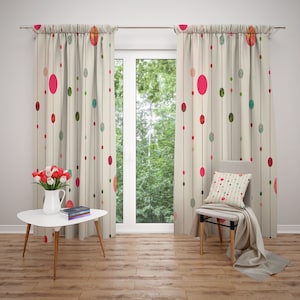 Window Curtains, Mid Century Modern , Blackout or Sheer, Optional Faux Linen Throw Pillow Set