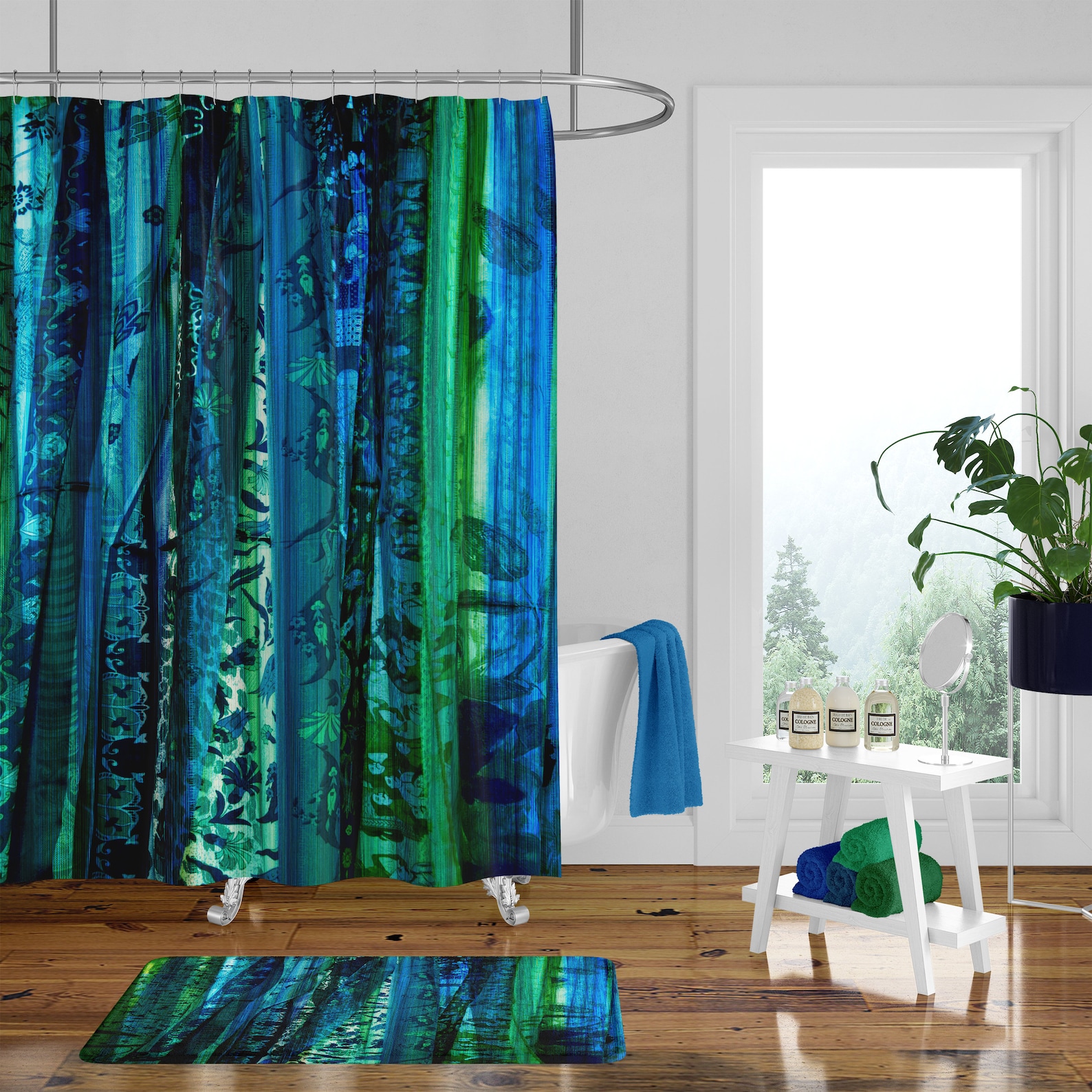 Blue Boho Shower Curtain Boho Bathroom Decor Boho Maximalist Etsy